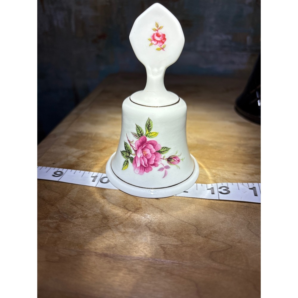 Staffordshire Fine Bone China Floral‎ Bell Made in England Pink Rose Gold Trim